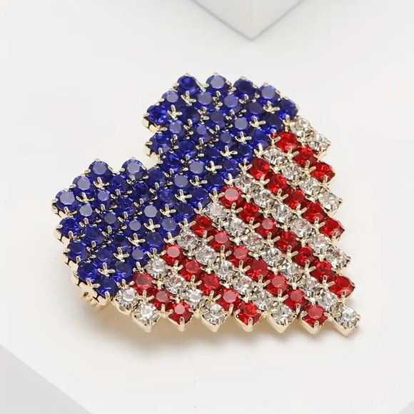 American Flag Love Brooch Pin - Picture 2 of 4